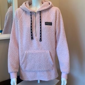 Victoria's Secret Pink Sherpa Half Zip Pullover Hoodie • Size XS